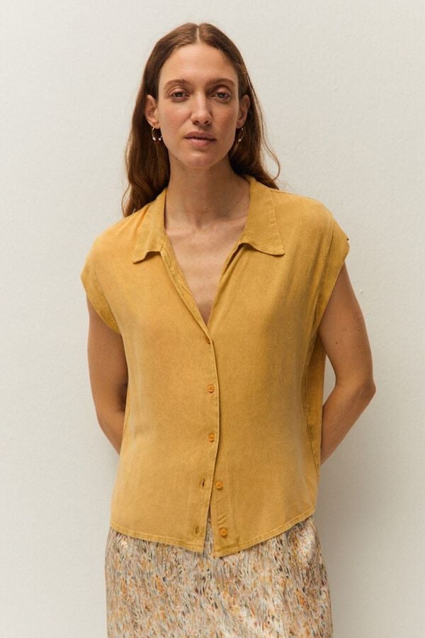 Systemaction Camisa con efecto delavado amarillo