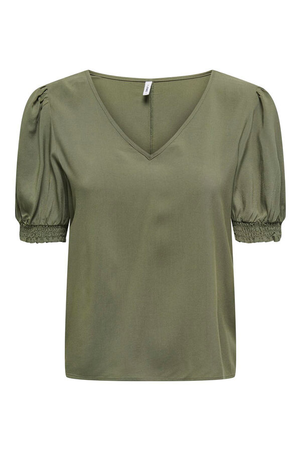 Only Top com gola em bico Caqui escuro