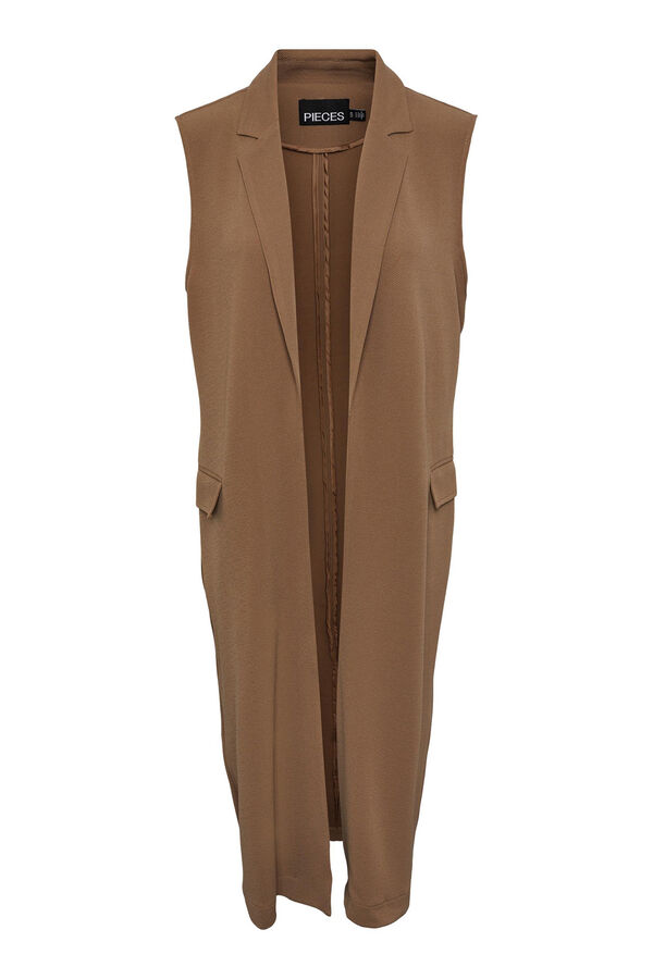 Pieces Chaleco largo con falsos bolsillos marr&oacute;n