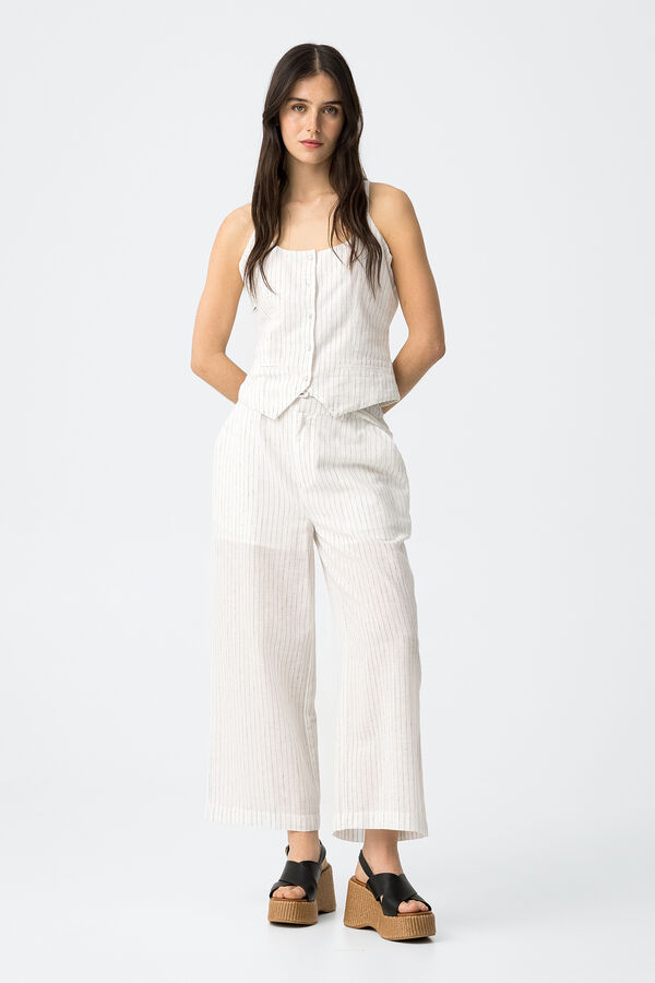 Tiffosi Calças de riscas com cinto branco