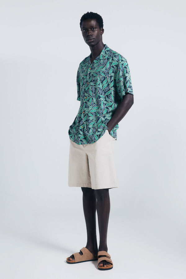 Springfield Camisa de manga curta de viscose estampado azul