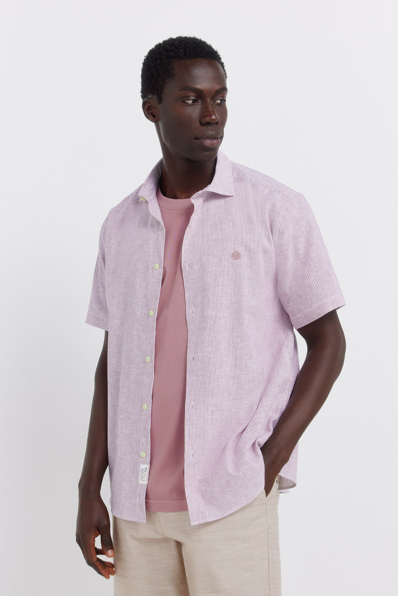 Springfield Camisa de manga curta em linho micro riscas