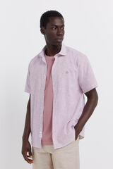 Springfield Camisa de manga curta em linho micro riscas rosa