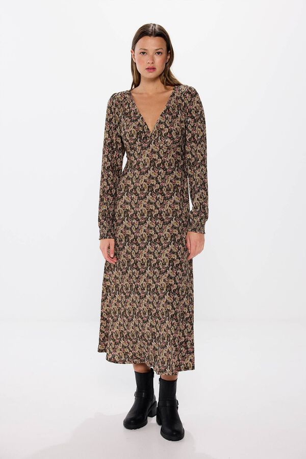 Springfield Vestido midi flores difuminadas marfil