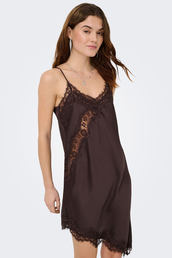 JDY Vestido curto de lingerie castanho