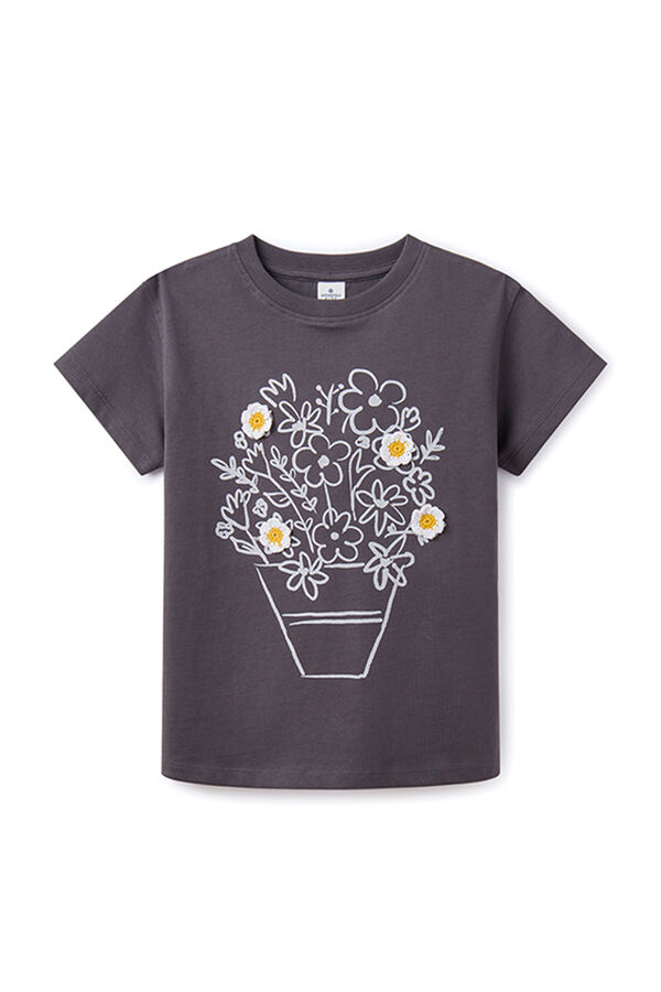 Springfield Kids Camiseta flores crochet niña gris