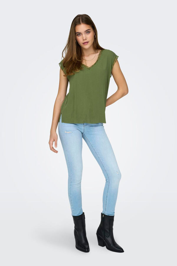 Only Blusa manga curta renda verde