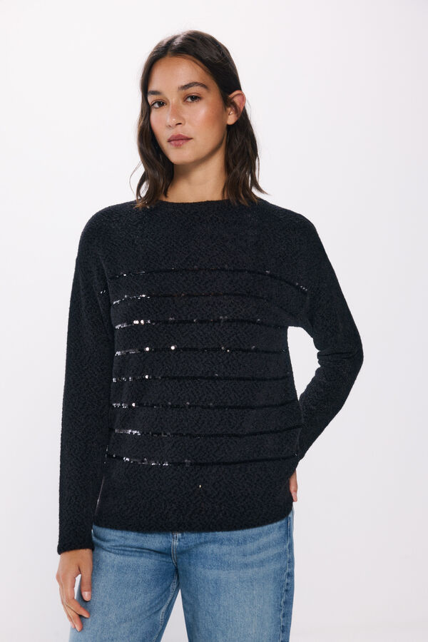 Springfield Camiseta chenille com lantejoulas preto