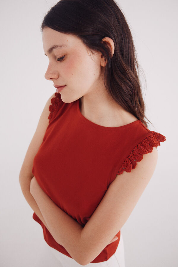 Springfield Camisa de crochet com babados vermelho