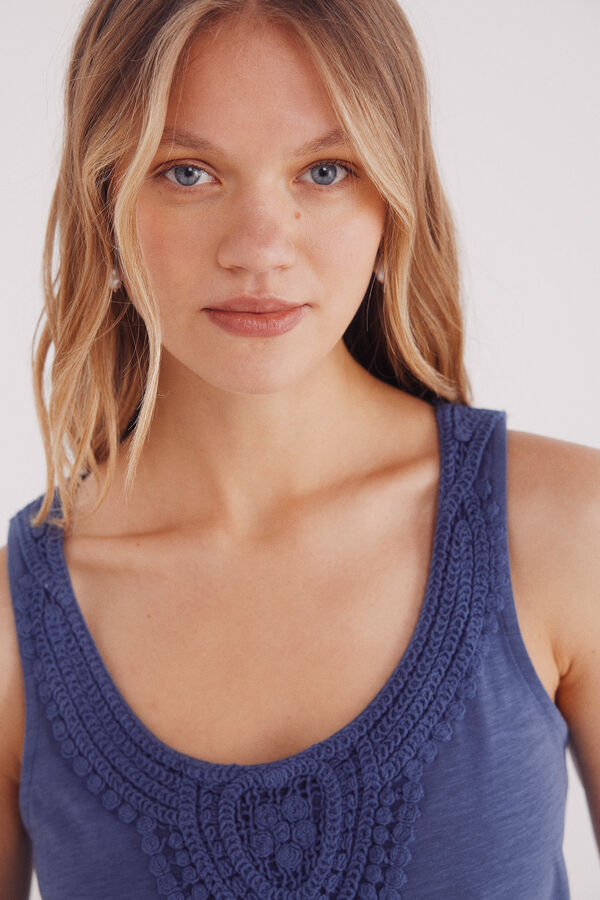 Springfield Camiseta tomara que alças com decote em crochet azul