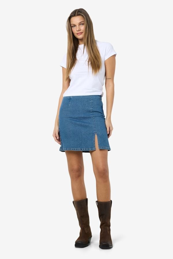 Noisy May Saia curta denim com abertura lateral azul