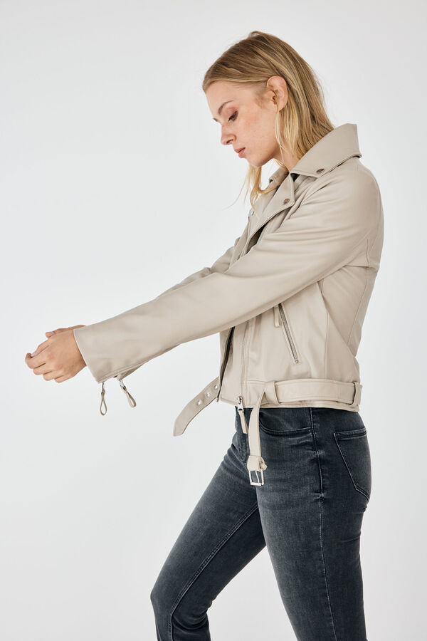 springfield Cazadora motera cintur&oacute;n beige