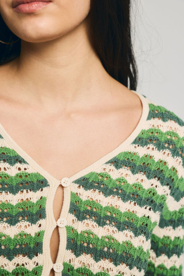 Only C&aacute;rdigan de crochet troquelado verde