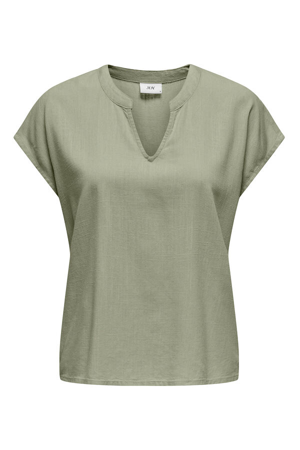 JDY Blusa de linho manga curta verde