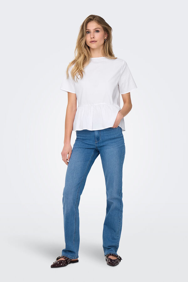 JDY Blusa de manga curta com la&ccedil;os branco