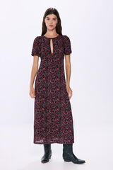 Springfield Vestido midi abertura escote estampado negro