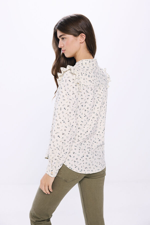 Springfield Blusa de veludo com babados nos ombros branco