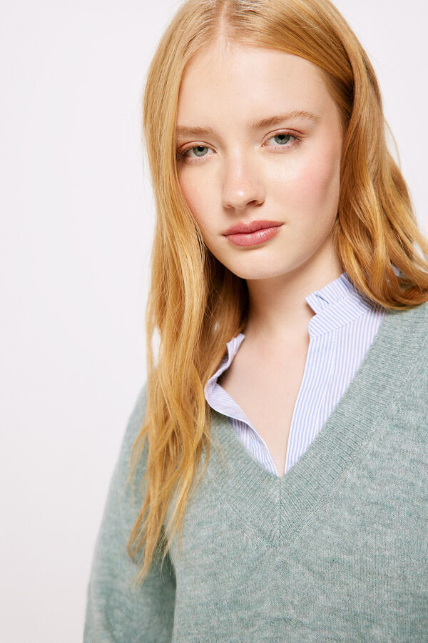 Springfield Camisola bimat&eacute;ria com gola mini folhos verde