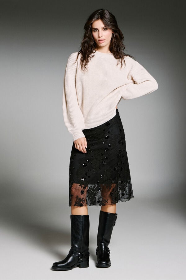 Only Falda midi de lentejuelas negro
