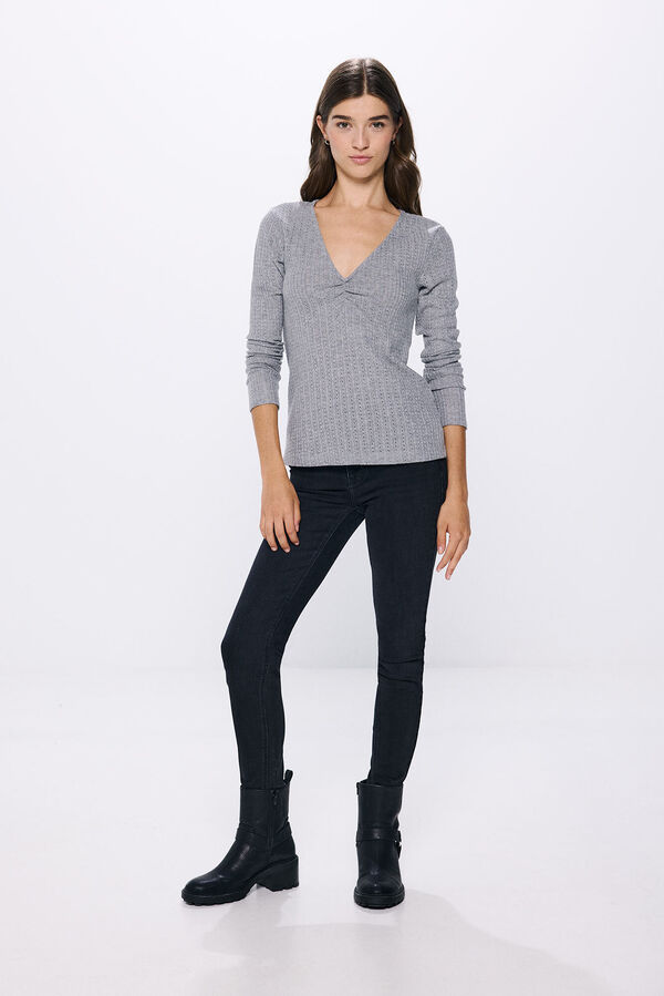 Springfield Camiseta decote com decote em bico cinzento