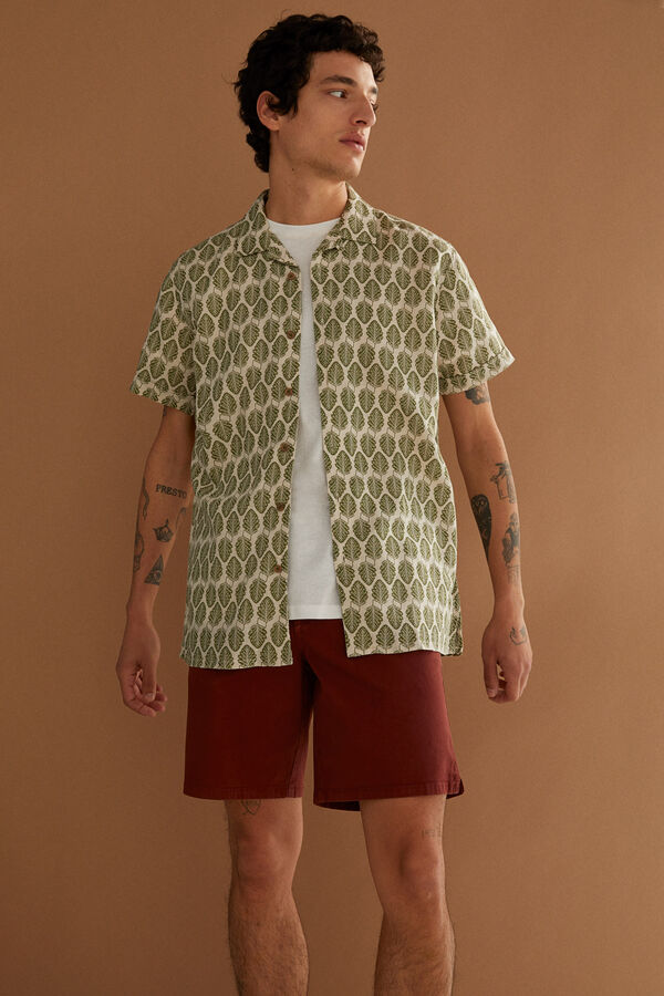 Springfield Camisa manga corta lino estampada estampado verde