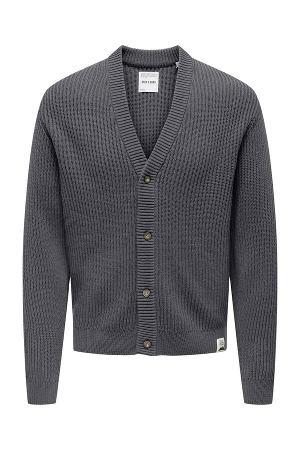 Only & Sons Cardigã masculino de malha com gola em V cinzento