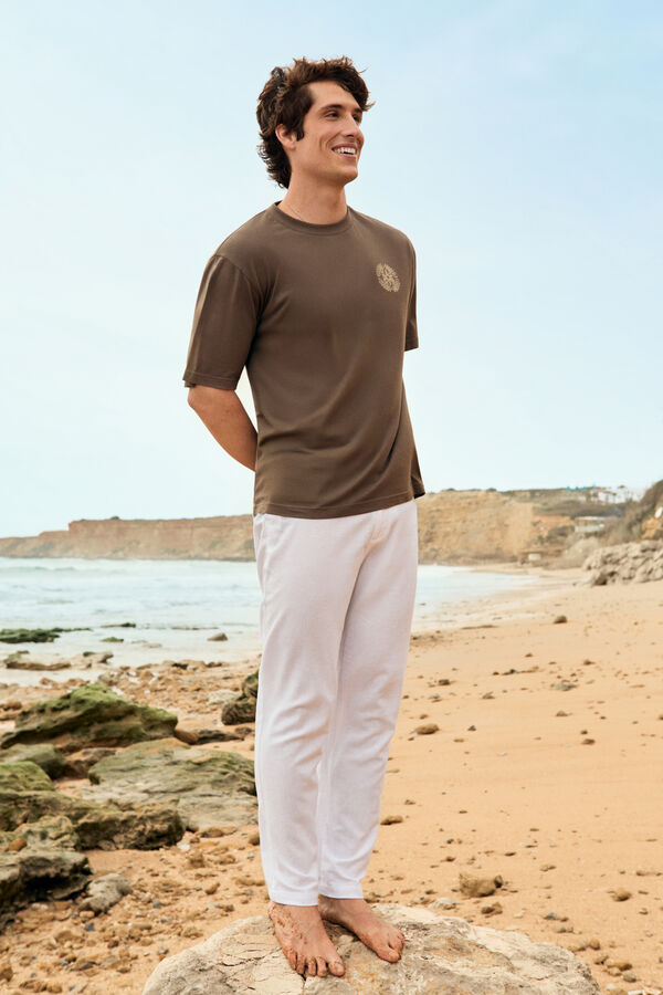 Springfield Pantal&oacute;n chino lino slim fit blanco