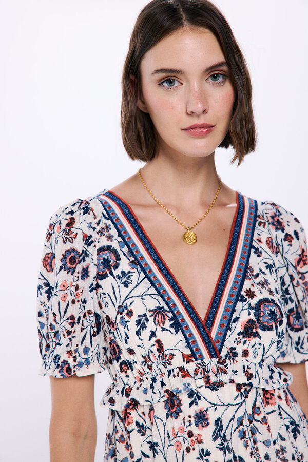 Springfield Vestido midi estampado flores cenefas beige