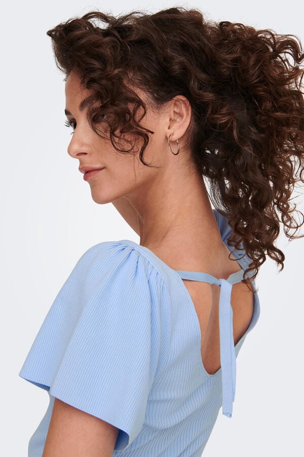 Only Top manga curta la&ccedil;o  azul