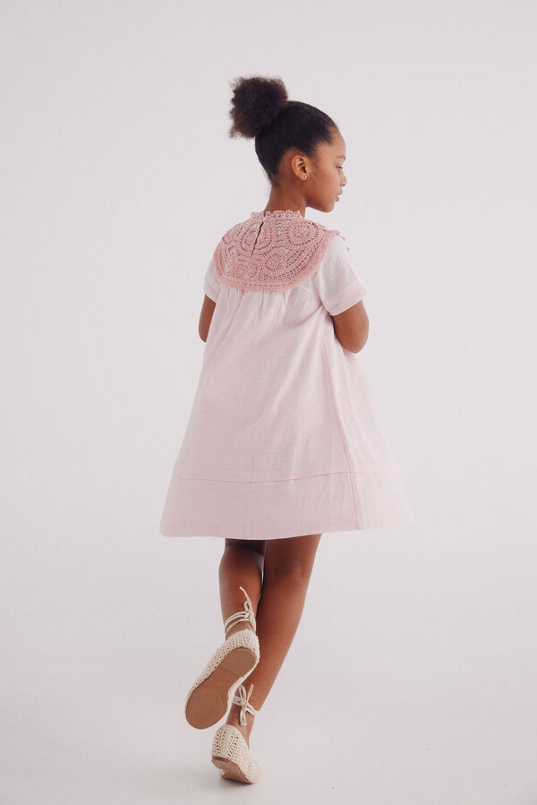 Springfield Kids Vestido de menina com gola em crochet rosa
