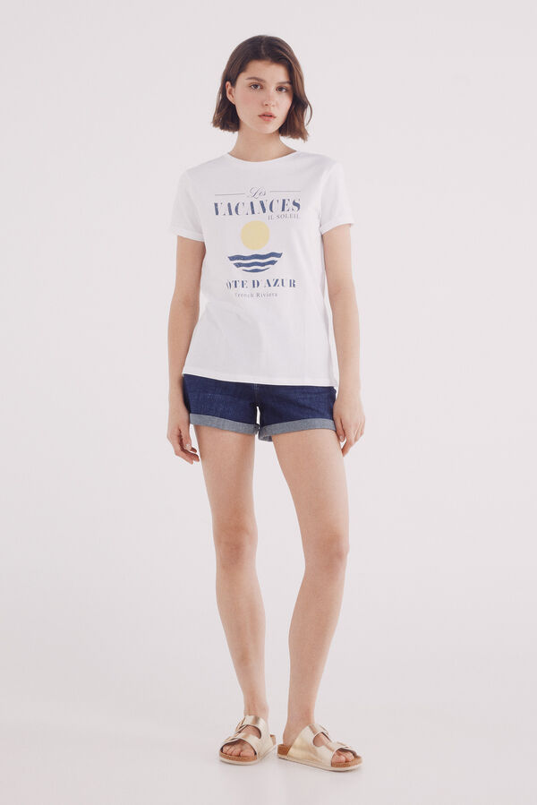 Springfield Camiseta "Vacances Côte d´Azur" blanco