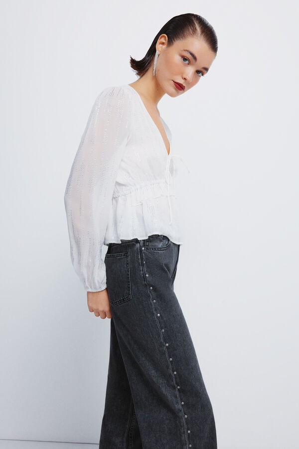 Springfield Cal&ccedil;a jeans com tachas largas  preto