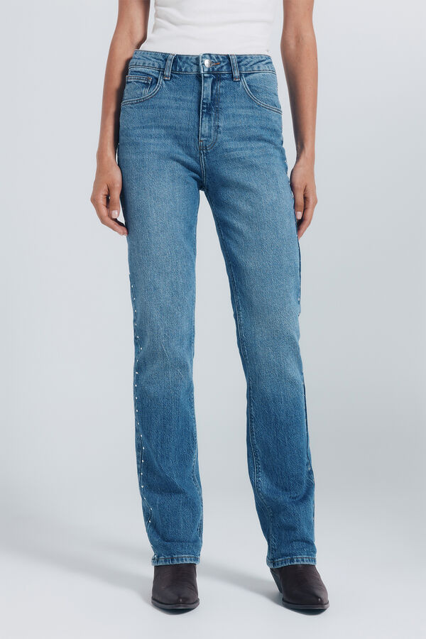 Springfield Cal&ccedil;a jeans reta com tachas azul