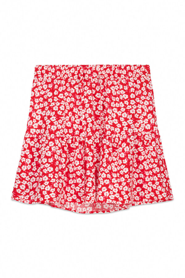 JDY Saia curta estampada vermelho