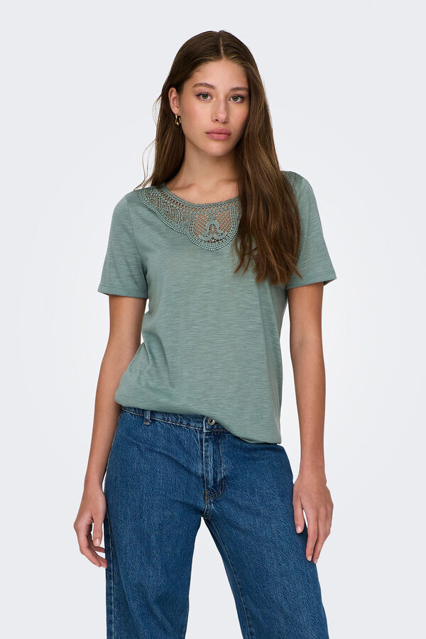 JDY Camiseta de renda renda manga curta verde