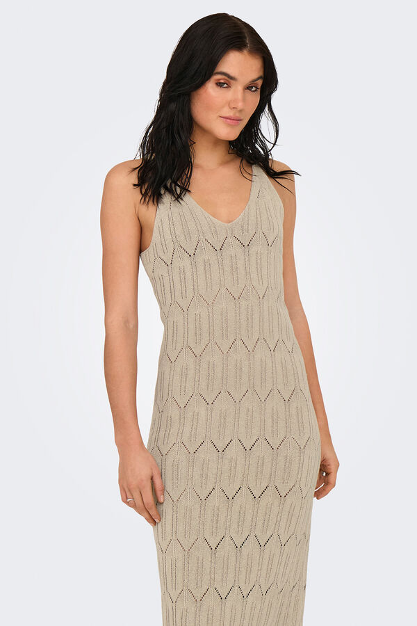 Only Vestido midi de crochet gris