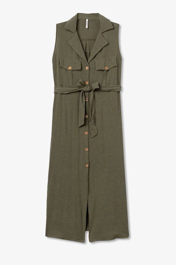 Tiffosi Vestido camisero de lino con cintur&oacute;n verde