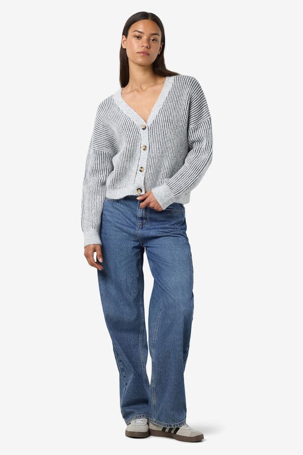 Noisy May Cardigan punto rayas cuello pico gris