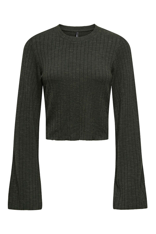 Only Top acanalado manga campana verde