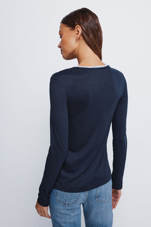 Springfield T-shirt com bot&otilde;es e gola alta  azul