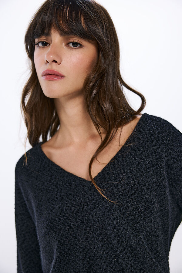 Springfield Camiseta de ombro em chenille de crochet preto
