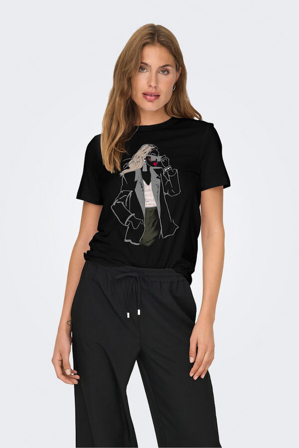 Only Camiseta dibujo frontal negro