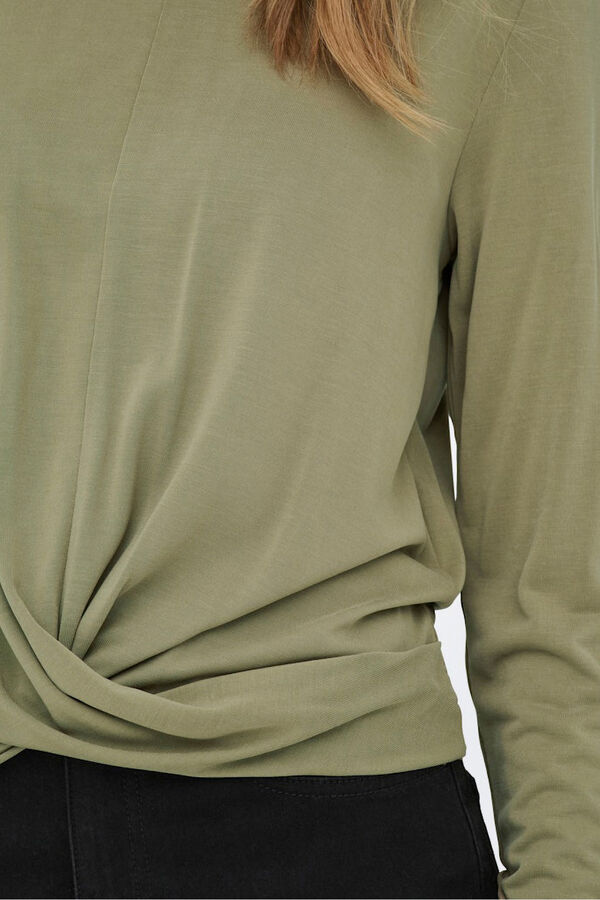 Only Top drapeada de manga comprida bege