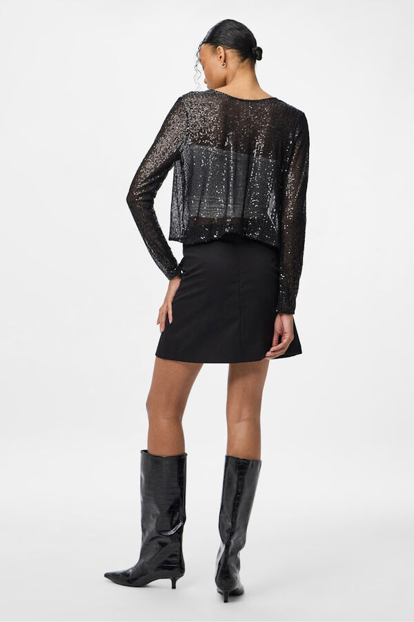 Pieces Cardigan com gravata de la&ccedil;ada  preto