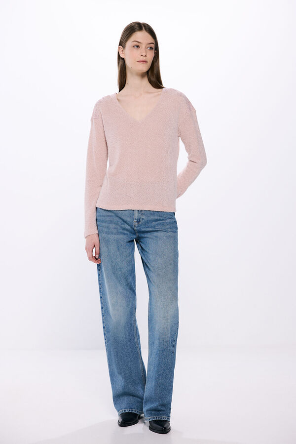 Springfield Camiseta de ombro em chenille de crochet rosa