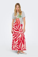 Only Saia comprida estampada vermelho