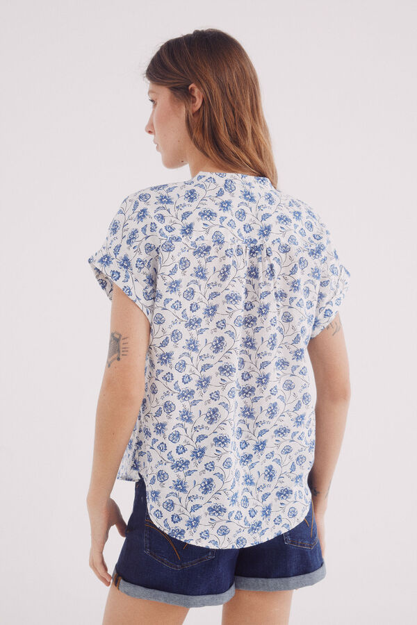 Springfield Blusa de decote linho com decote em V azul