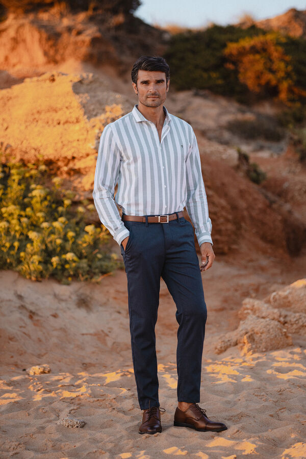 Celopman Camisa Listra Larga Oxford  verde