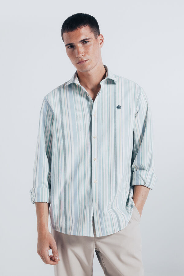 Springfield Camisa oxford ligero rayas verde