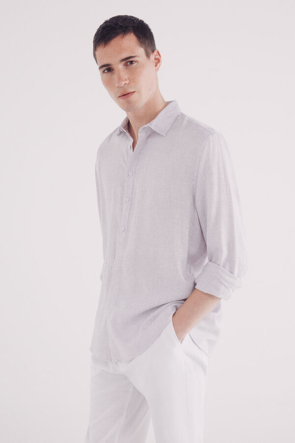Springfield Camisa polera lino viscosa fil a fil morado/lila